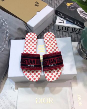 CD Slides in Embroidered Canvas Strap with polka dots printed Sole
