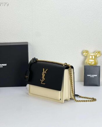YS Sunset Medium Shoulder Bag | black and white/beige color.