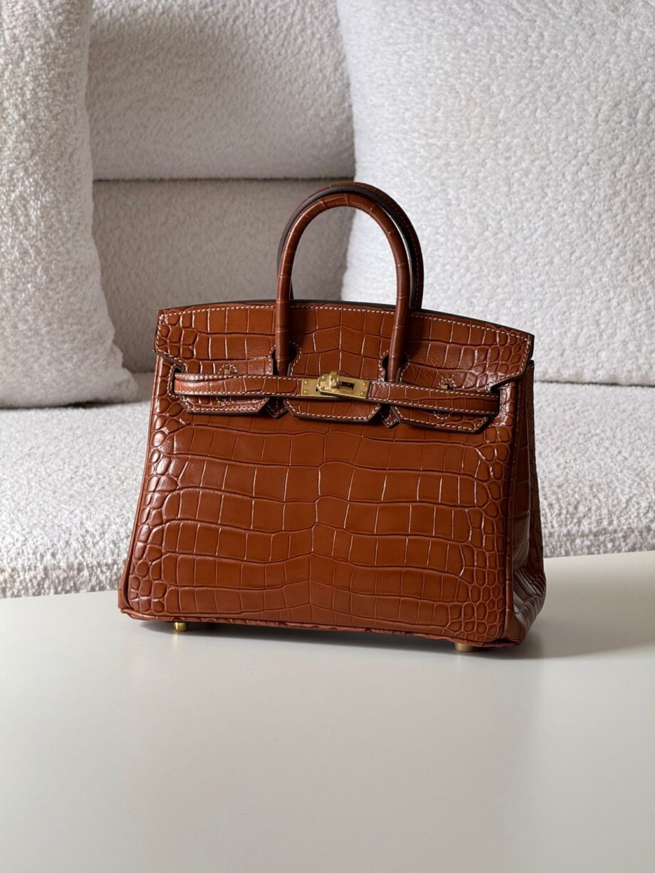 H Birkinn 25 Bag , Shiny Real Crocodile Leather Embossed.