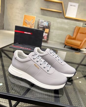 PRDA Lace-Up Stretch Knit Sneakers in Grey.
