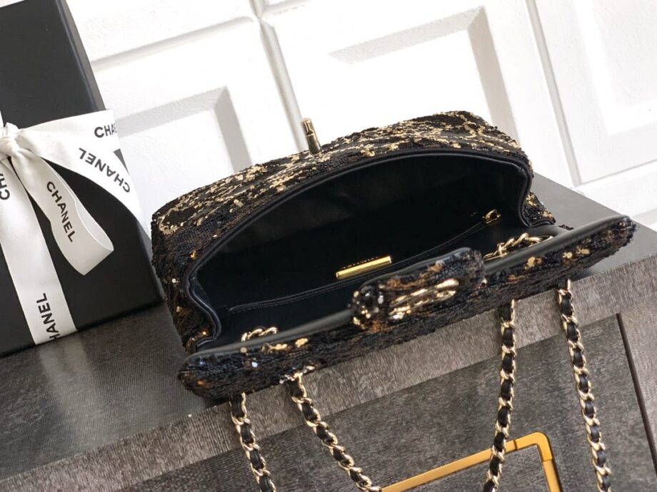 CC Flap Bag | Black sequins on a black fabric base.