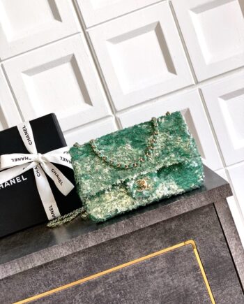 CC Flap Bag in a sequined, green variation.