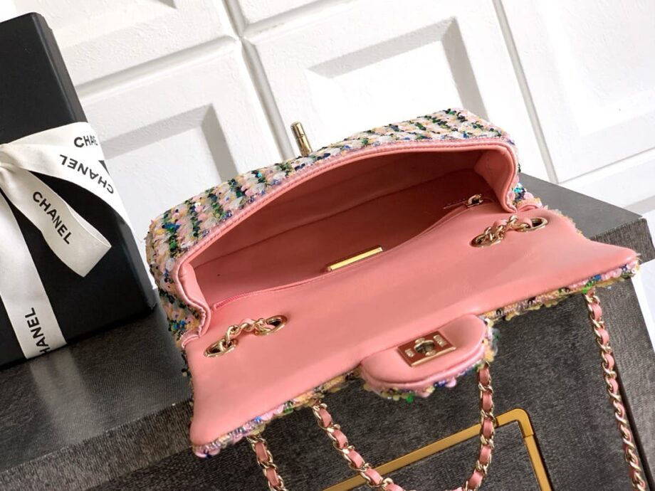 CC Classic sequins and tweed flap bag (light pink)
