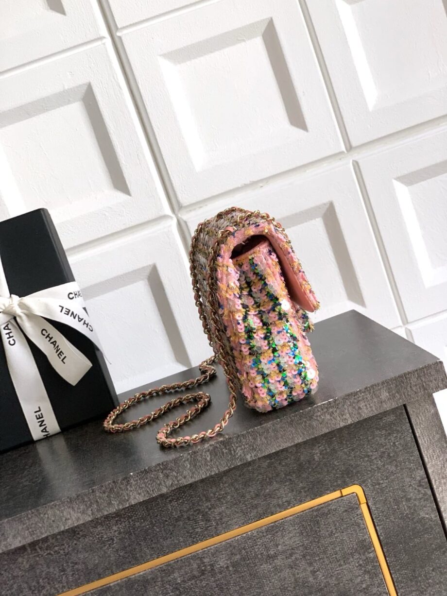 CC Classic sequins and tweed flap bag (light pink)