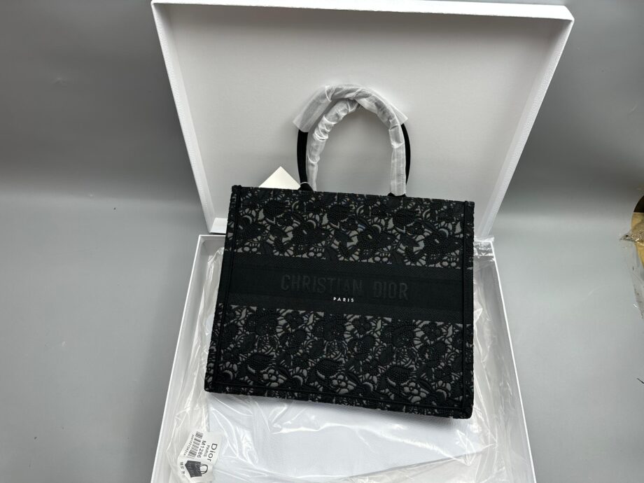 CD Large Book Tote in Black D-Lace Embroidery. 42 x 35 x 18.5 cm |