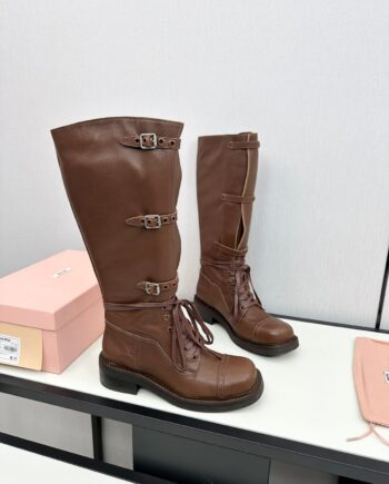 MM women's brown leather knee-high boots