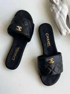 CC Black Quilted Slide Sandals