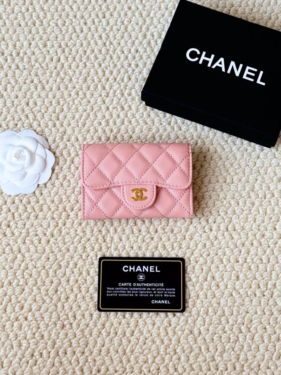 CC Caviar Quilted Flap Card Holder Wallet in Pink Color