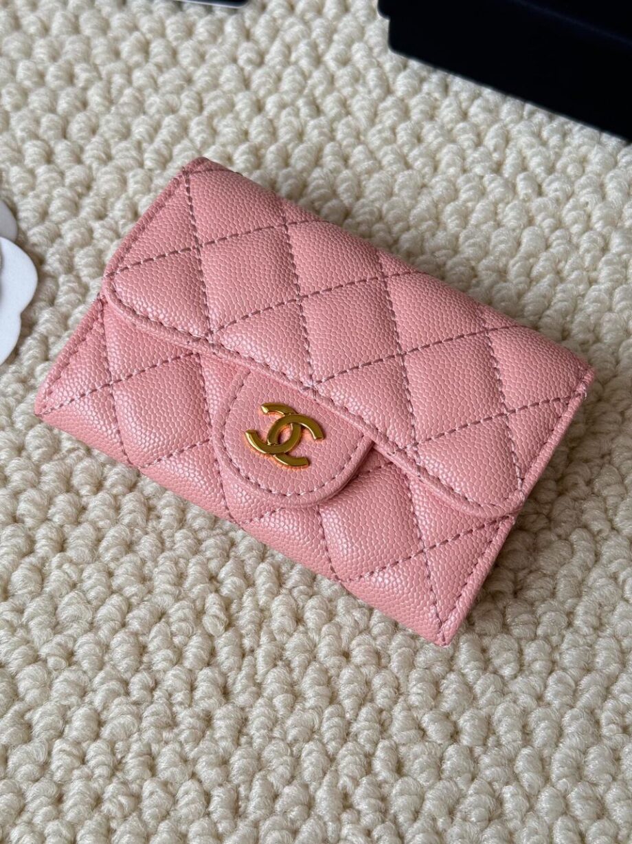 CC Caviar Quilted Flap Card Holder Wallet in Pink Color