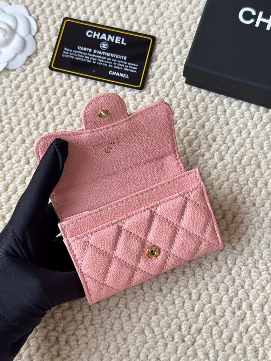 CC Caviar Quilted Flap Card Holder Wallet in Pink Color