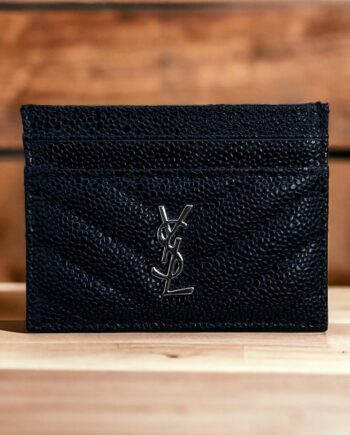 YS Card Holder | grained leather with silver toned Logo.