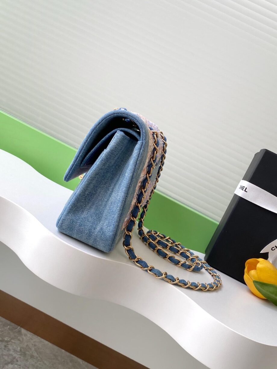 CC Double Flap bag in a combination of tweed and denim.