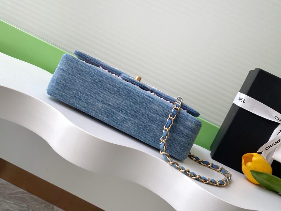 CC Double Flap bag in a combination of tweed and denim.