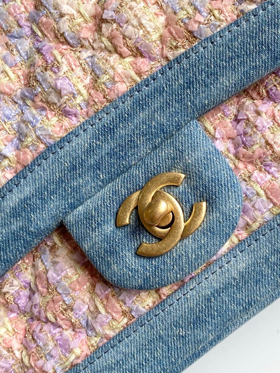 CC Double Flap bag in a combination of tweed and denim.