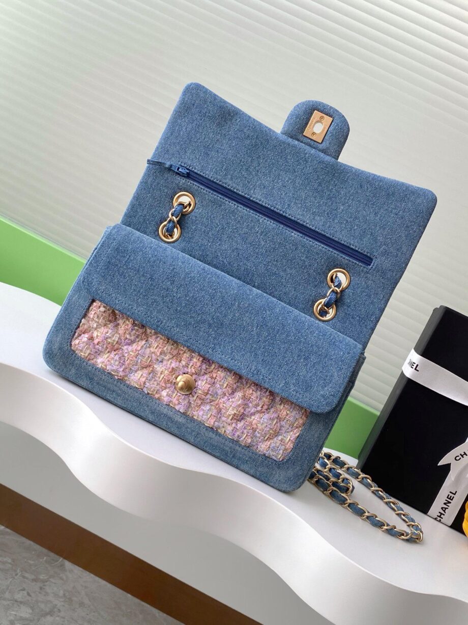 CC Double Flap bag in a combination of tweed and denim.