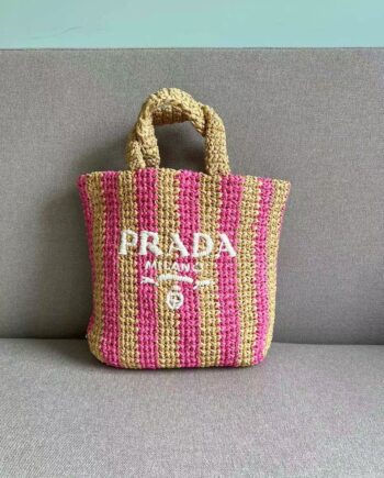 PRDA Crochet Tote Bag | pink and camel color.