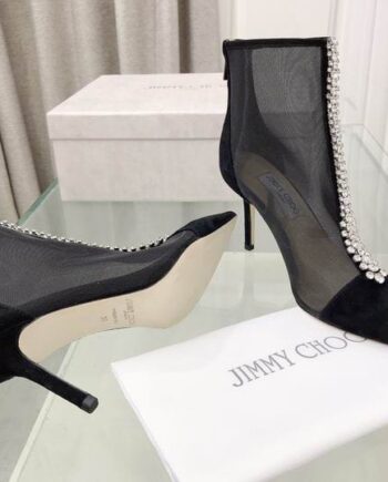 JC Bing Black suede and mesh boot | crystal embellishment and a zip-up style.