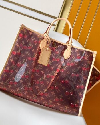 Loiu x Takashi Murakami OnTheGo GM Cherry Tote Bag | glossy crystal finish.