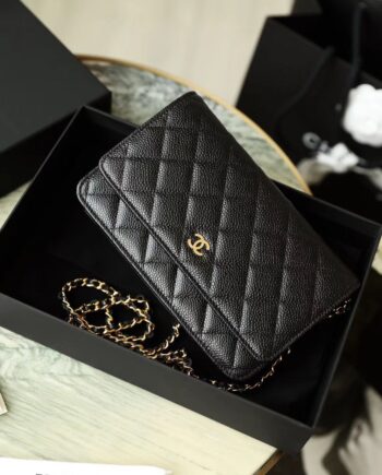 CC Wallet on Chain | caviar leather, Black.