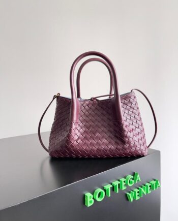 BV Pinacoteca Small Intrecciato Leather Tote Bag | Burgundy .