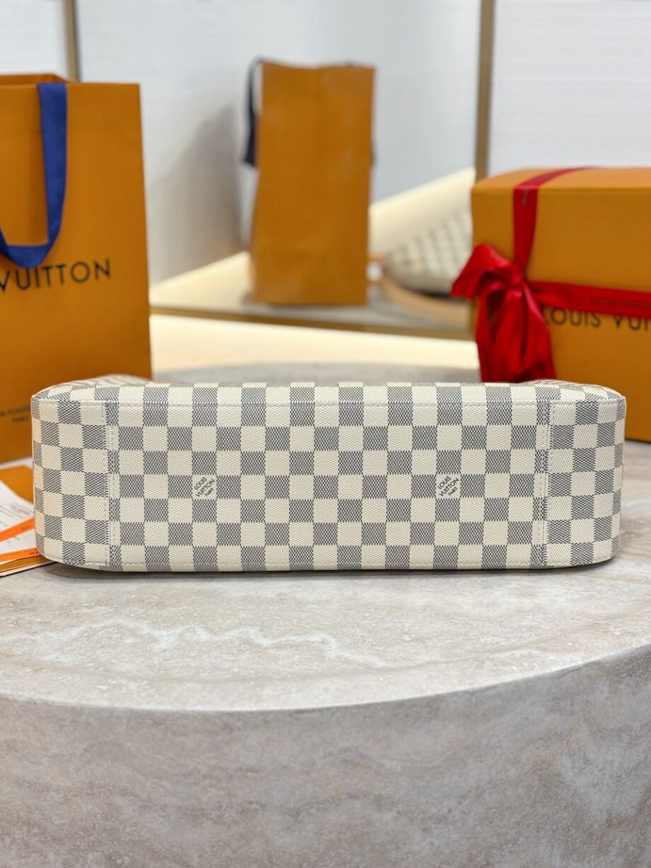 Loiu hobo style shoulder bag | slouchy silhouette, Damier Azur pattern.