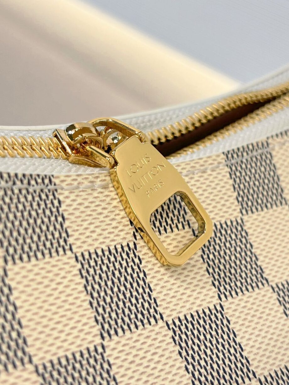 Loiu hobo style shoulder bag | slouchy silhouette, Damier Azur pattern.