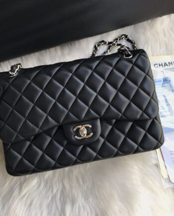 CC Jumbo Classic Flap Lambskin Bag in Black ! Gold Hardware.