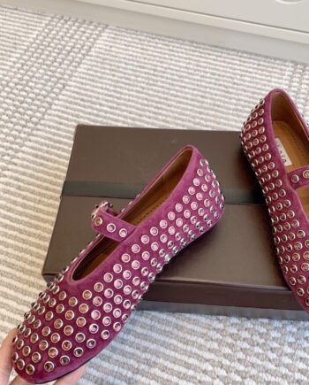 Alaia Crystal Embellished Ballet Flat | Garnet Red.