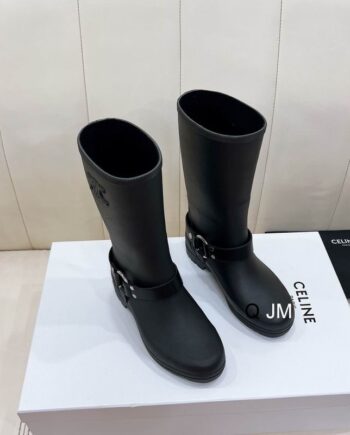 Mid CLine Rain Boots in Natural Rubber with Buckle detail.