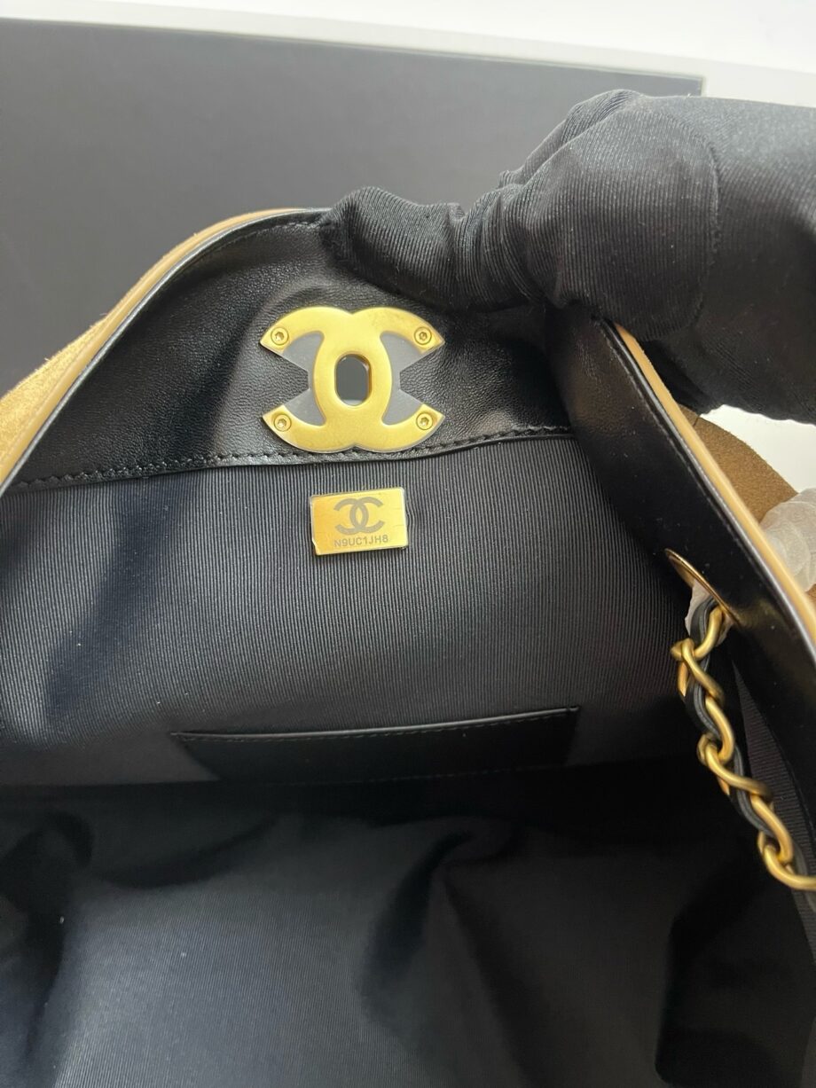 CC two tone tote bag | camel suede and black quilted leather.