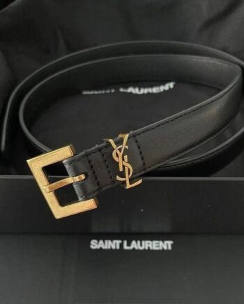Y-S-L Cassandre Leather Belt Black