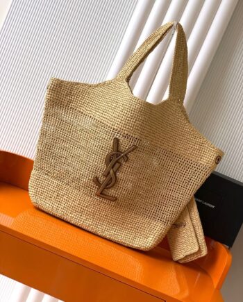 Y-S-L Icare Maxi Shopping Bag in Raffia