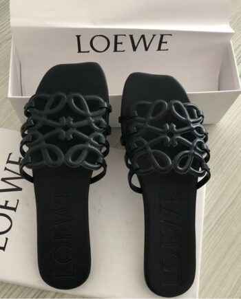 Lōēwē Petal Anagram Leather Slides Black