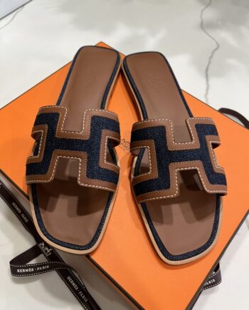 Hērmēs Oran Sandals Dark blue Denim