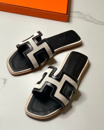 Hērmēs Oran Sandals Noir/Blanc