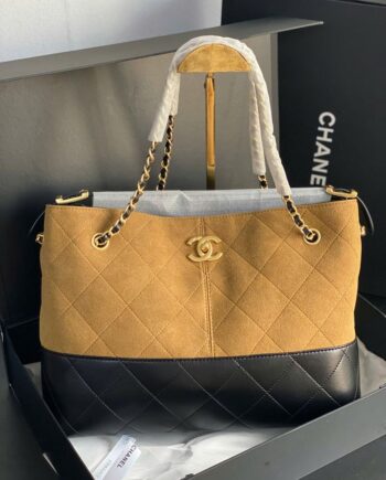Chānēl Suede Color-block Hobo Bag Camel & Black Color