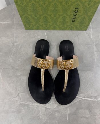Gūccī Marmont Leather Thong Sandals Metallic gold