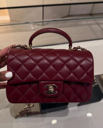 Chānēl Quilted Mini Top Handle Rectangular Flap bag Maroon