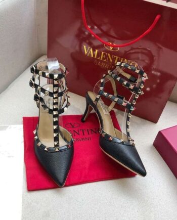 Vālēntīnō Garavani Rockstud Ankle Strap Pumps Black